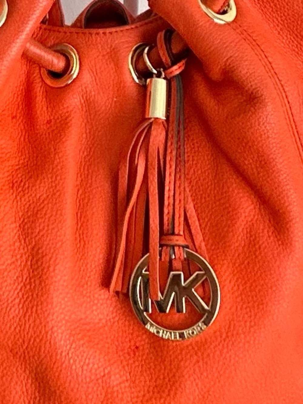 Michael Kors Orange Pebbled Leather Drawstring Tote Bag Shoulder Bag - Picture 4 of 11
